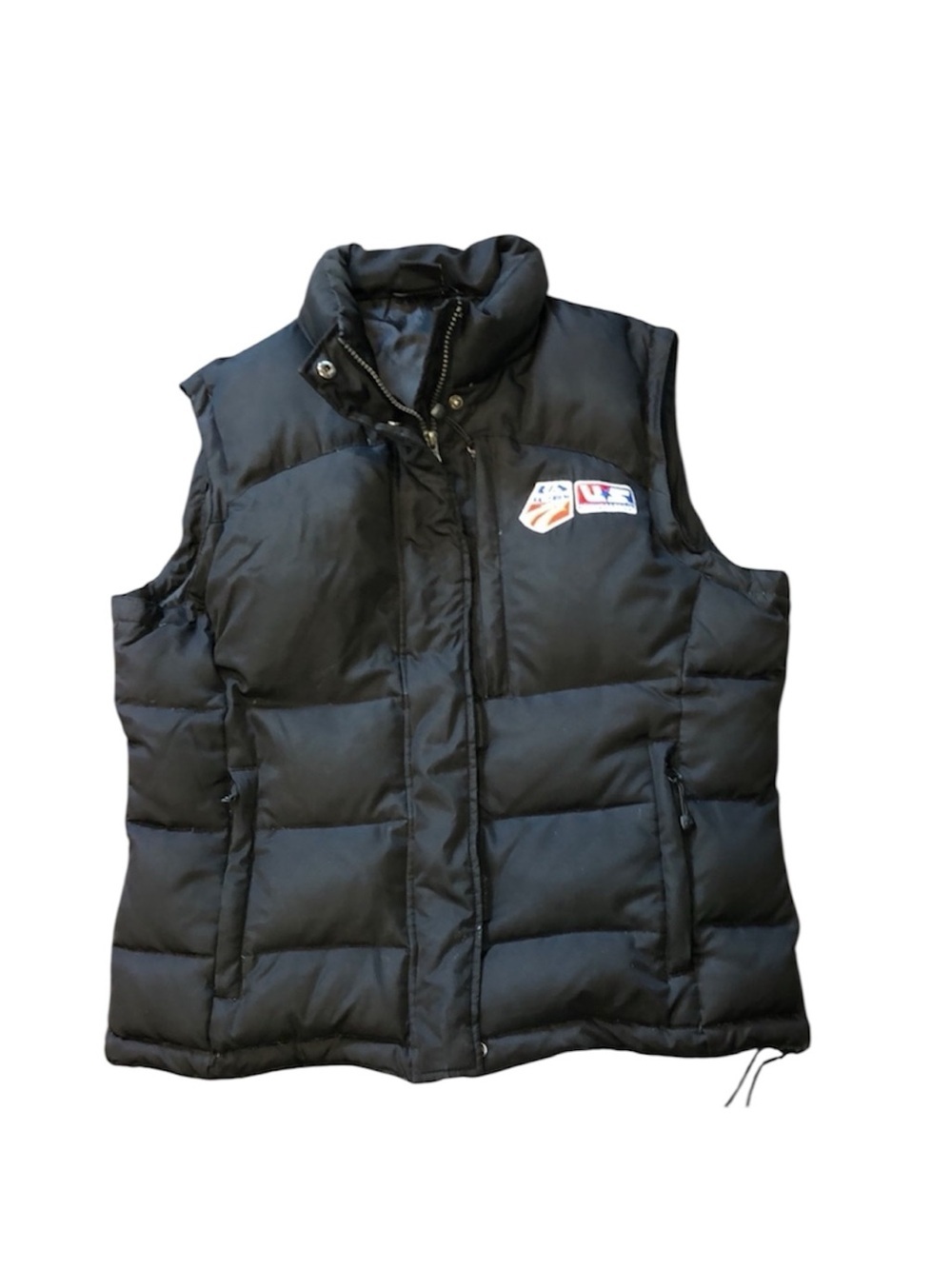 US Ski Team black puffer vest jacket goose down feathers size large